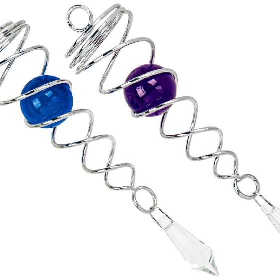 5PCS Gazing Ball Spiral Tail Wind Spinner Stabilizer, Raisaplin 4.5 Inch Stainless Steel Glass Ball with Hanging Swivel Hook for Garden Wind Spinner 2PCS - Lakes Blue + Purpl
