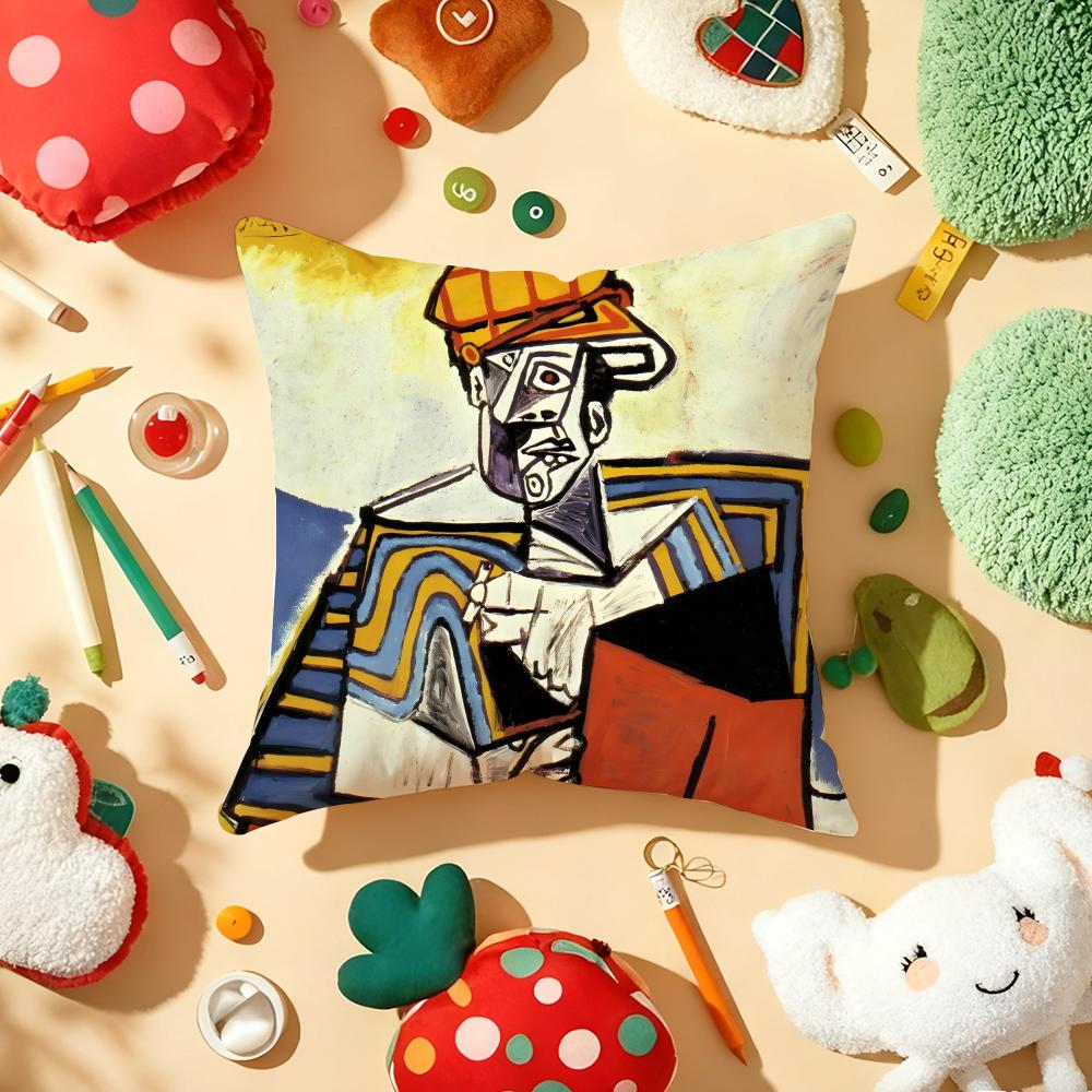 P-Picasso Painting Art Cushion Cover Plush Fabric Soft Double-Sided Printed Sofa Warm Winter Home Gift Pillow Cover