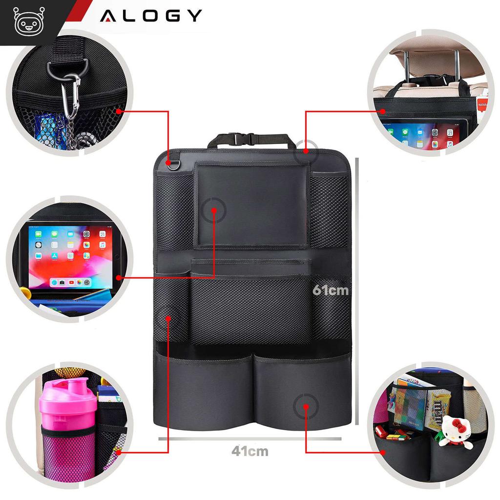 Organizer Samochodowy Do Auta Na Fotel Tył Oparcie Siedzenie Samochodu Ochraniacz Alogy Na Tablet Czarny + 2 Uchwyty