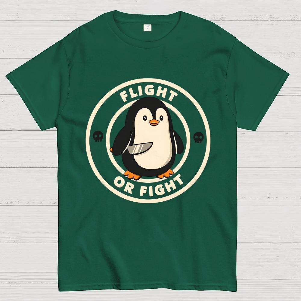 Flight or Fight Penguin Cotton Summer Casual Cool Loose T-Shirt