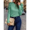 Women S Long Sleeve Puff Sleeve Crew Neck Solid Color Casual T Shirt