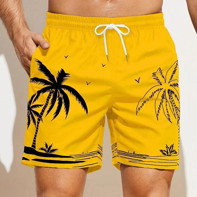 Men s Coconut Tree Graphic Prints Swim Trunks Swim Shorts Board Shorts Mid Waist Hawaiian Boho Casual 2XL
