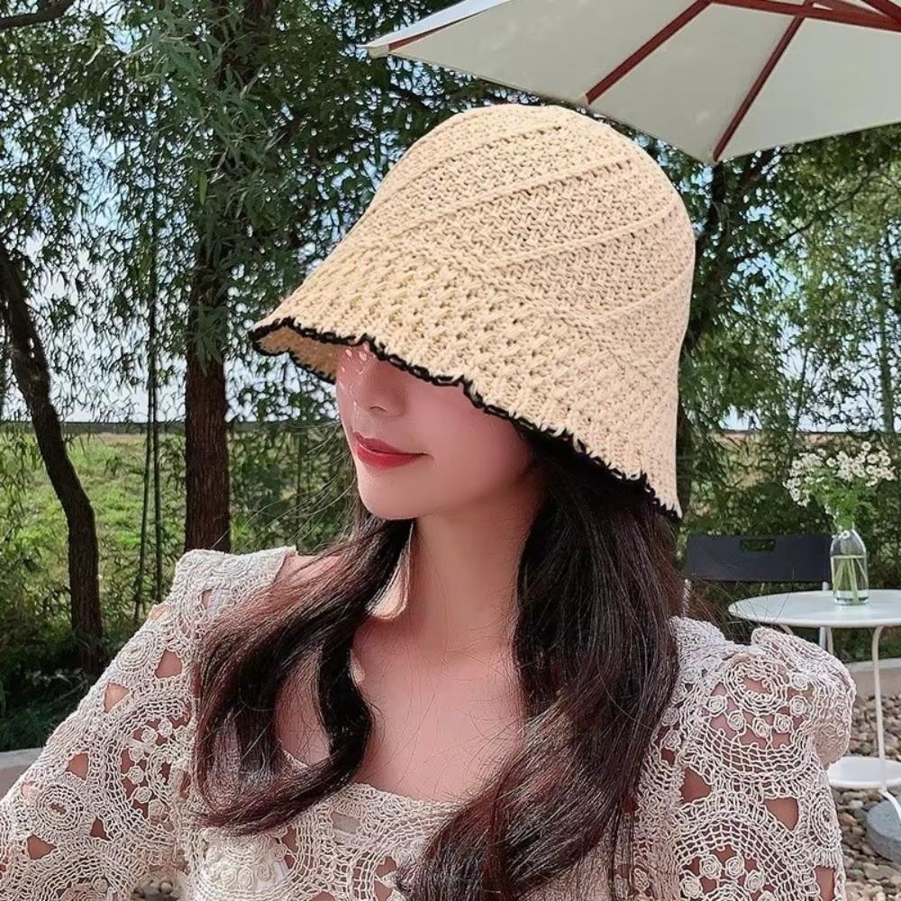 Foldable Straw Bucket Hat Wide Brim Fisherman's Hat Portable Panama Hat  Women Girls