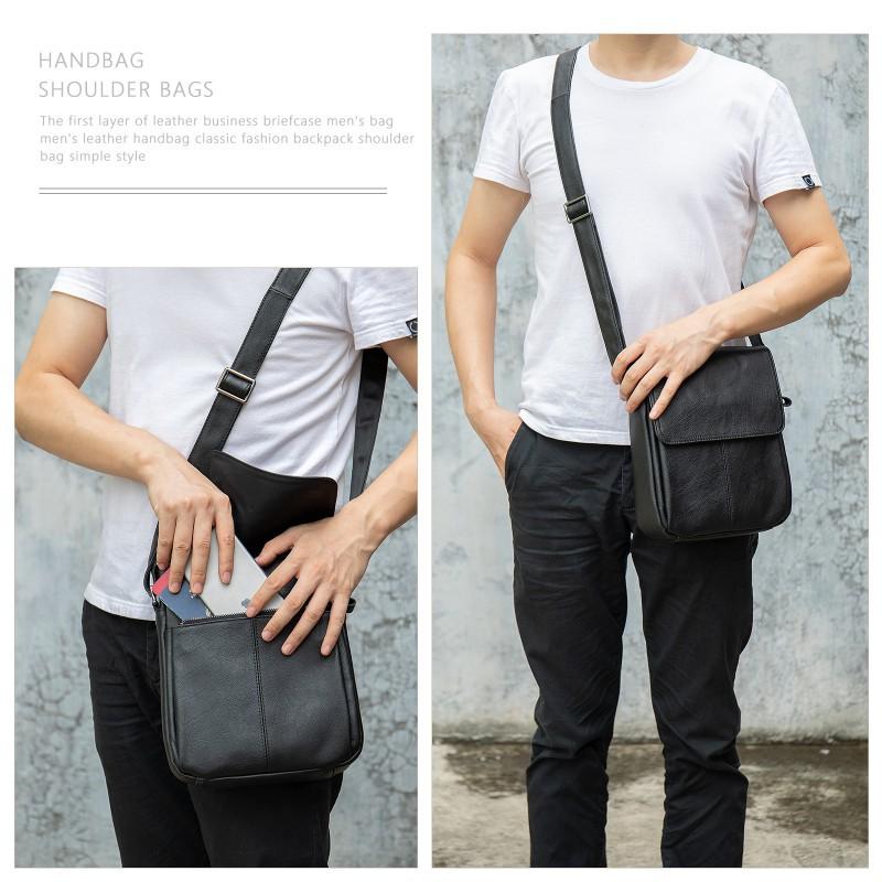 Real Cowhide Men's Leather Bag Shoulder Genuine Magnetic Suction Crossbody Korean Version Top Layer