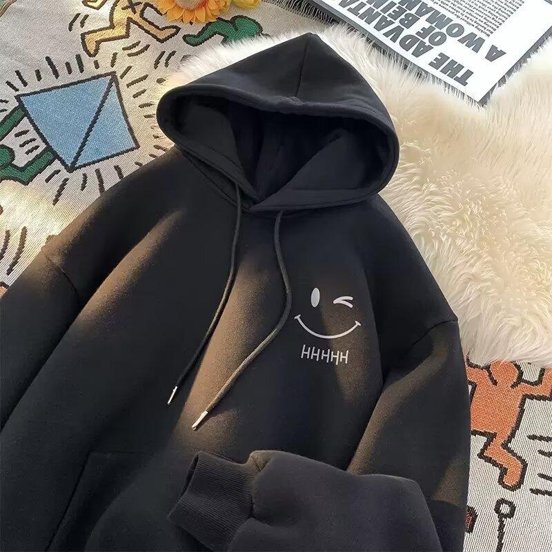 Damen Lachendes Gesicht Lustig Mode Paar Kapuzenpullover Amerikanisch Schwergewicht Locker Verdickt Kaschmir Herren Kapuzenpullover Pullover Oberteil