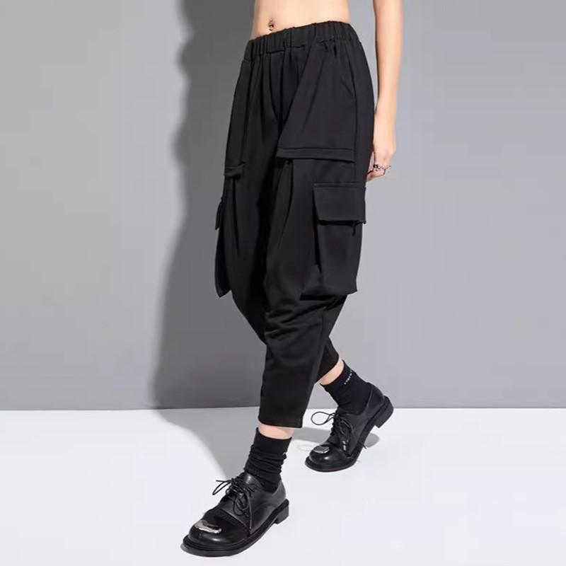 Černá bavlna vysoký pas Oversized vintage Ležérní volné letní harémové kalhoty pro ženy kalhoty