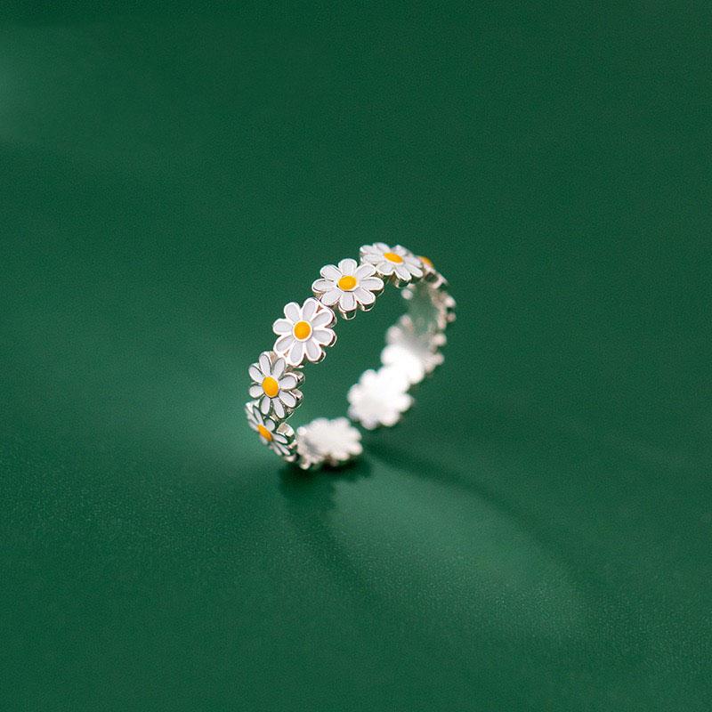 925 Sterling Silver Rings For Women Geometric Fine Jewelry Finger Adjustable Cute Flower Leaf Zirco Ring For Party Birthday Gift