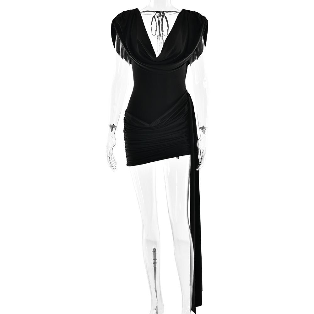European and American women's clothing summer new fashionable and sexy swinging collar backless sleeveless streamer hip dress