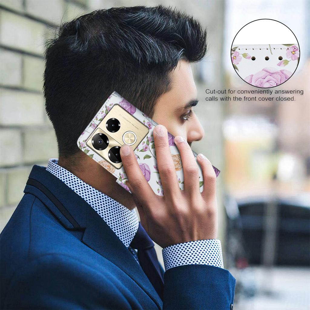 Lederhüllen Blume Schmetterling Bemaltes PU Schutzhülle mit Kartenhalter Magnetverschluss Ständer Für Infinix Note 40/Note 40 Pro