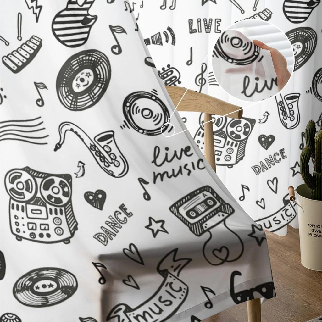Graffiti Line Stick Tulle Curtains Living Room Kitchen Chiffon Curtain Bedroom Balcony Sheer Curtain Fashion Home Decor