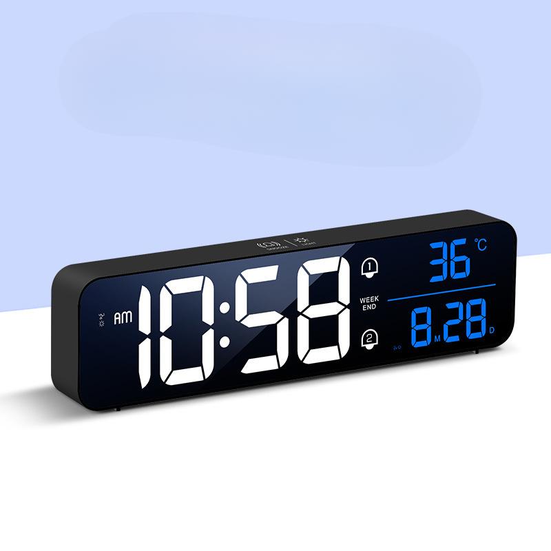Charging Version Large Screen LED Digital Music Wall Clock Weekday Sleeping Table Clock 2 Alarm Clock Temperature Voice Control Model