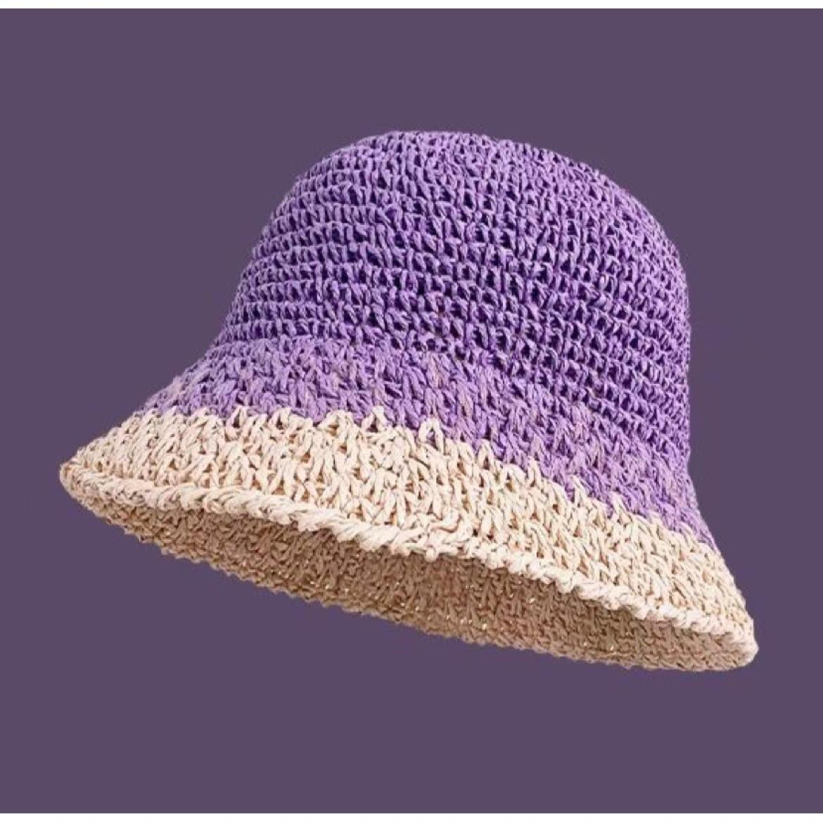 

New 5 Colors Summer Crochet Straw Beach Hat Bucket Cap For Women Spring Fish Hat Outdoor Ladies Hat 56-58cm фіолетовий