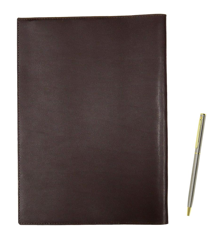 Brown recycled cowhide B5 book and notebook cover with Top Flat 904 rotating ballpoint pen set (T23-B5-005C-803)