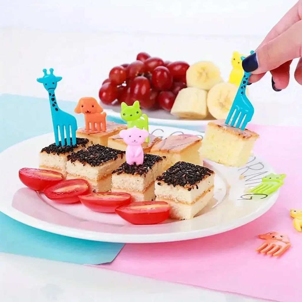 10 Stück-Tier Niedlich Obstgabel Mini Cartoon Kinder Snack Kuchen Dessert Lebensmittelpicker Zahnstocher Bento Mittagessen Partydeko Zufällige Farbe