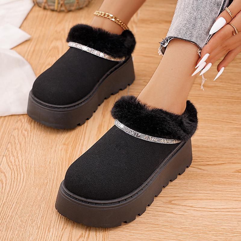 Fashion Crystal Strap Fur Ankle Boots Women Warm Short Plush Platform Snow Boots Woman Comfort Non Slip Thick Sole Cotton Shoes