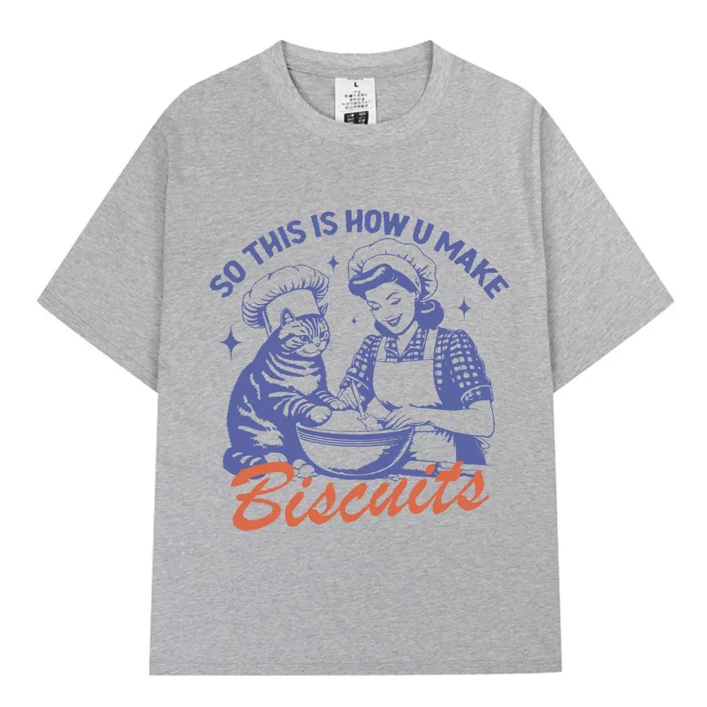 2025 Summer new Funny Cat Baking Stem Printed T-shirt 100% cotton casual loose oversized short sleeve men's T-shirt