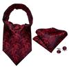 Luxury Mens Paisley Ascot Red Black Cravat Tie Hanky Cufflinks for Wedding Dating Set Barry.Wang
