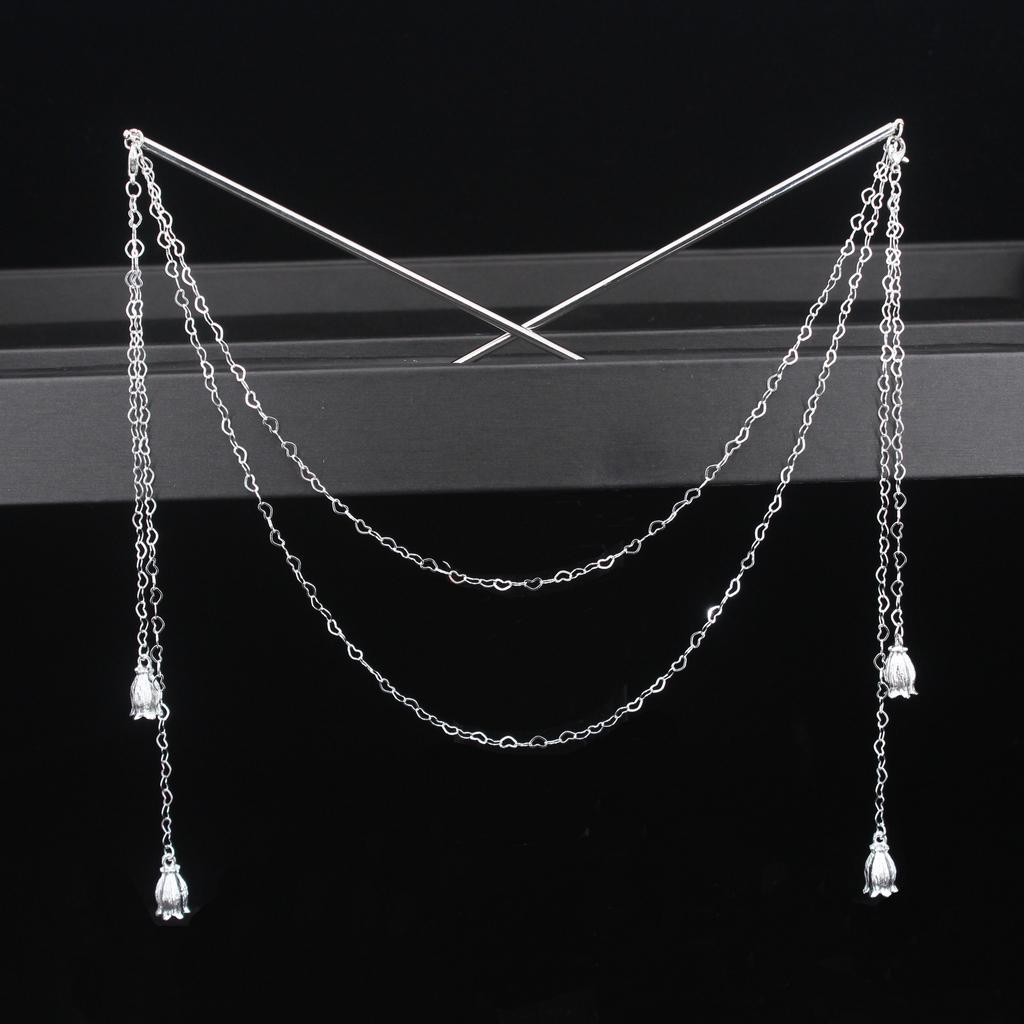Doppelketten-Haargabel Perlenquaste Haarstab Nunchaku Haarnadel Chinesischer Stil Retro Haaraccessoires für Hanfu Tiaras Ornamente