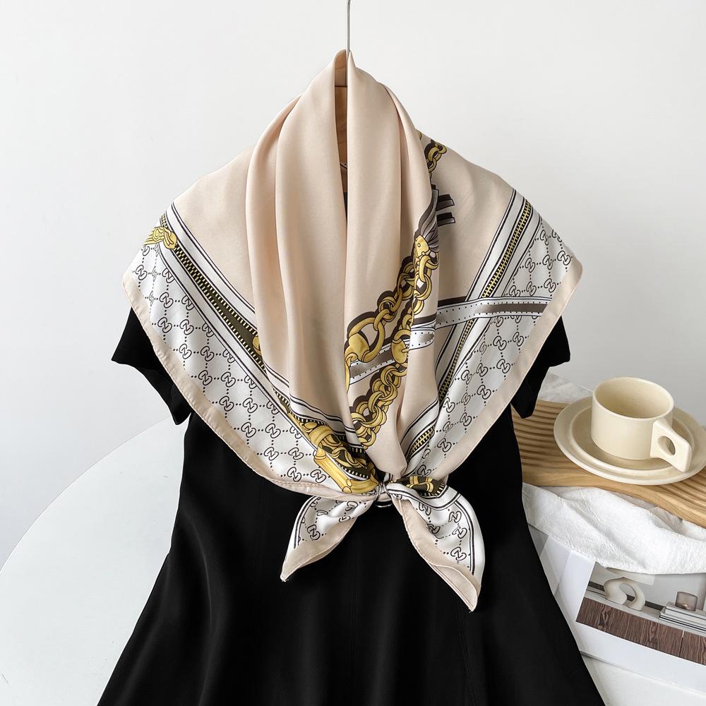 New Scarf Chain Design Trendy Square Scarf Light Breathable Thin Shawl Twill European and American Headscarf