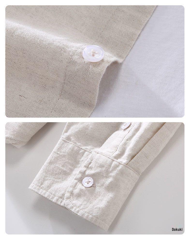 Men's Casual Long-Sleeve White Linen Shirt - Lightweight, Trendy Spring/Summer Top