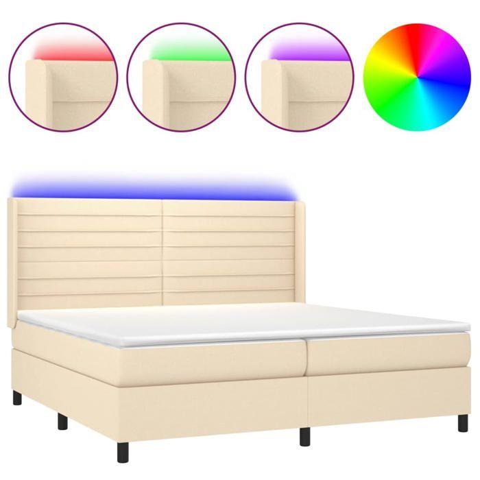 VidaXL Slat Bed Base with Mattress and LEDs, Upholstered Bed with Headboard, Double Bed, Adult Bedroom Bed, 3138426
