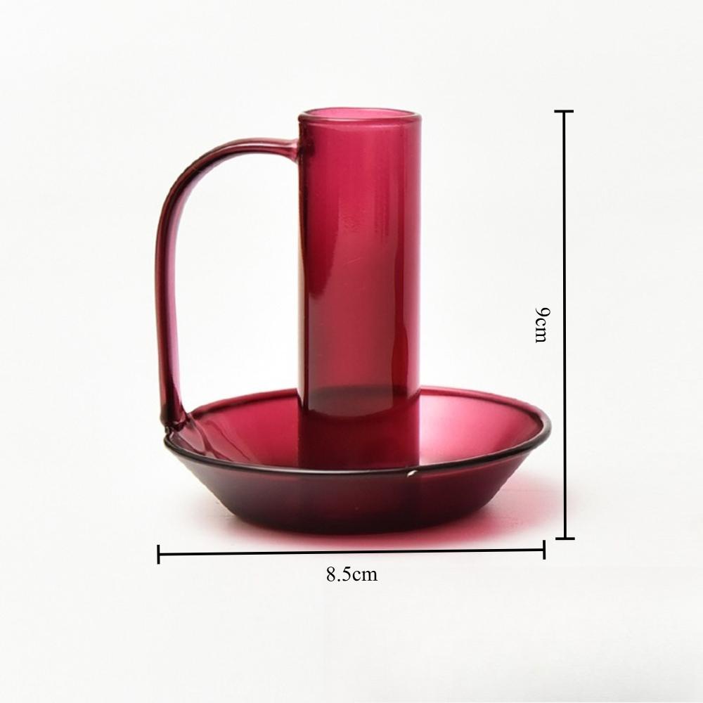 European-style Creative Colored Glass Candlestick Round with Handle Transparent Retro Home Candlestick Living Room Home Decor