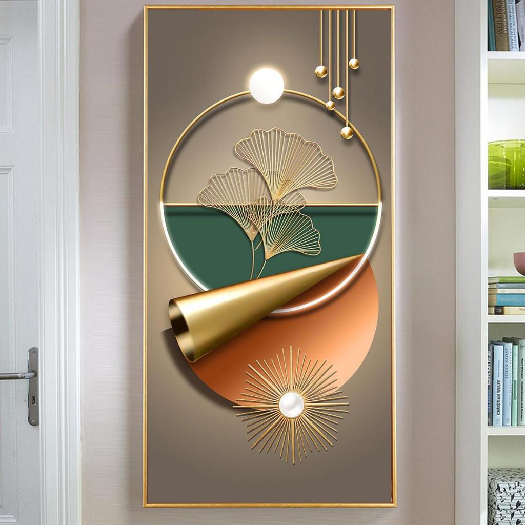 Frameless Ginkgo Leaf Abstract Wall Art for Living Room or Bedroom