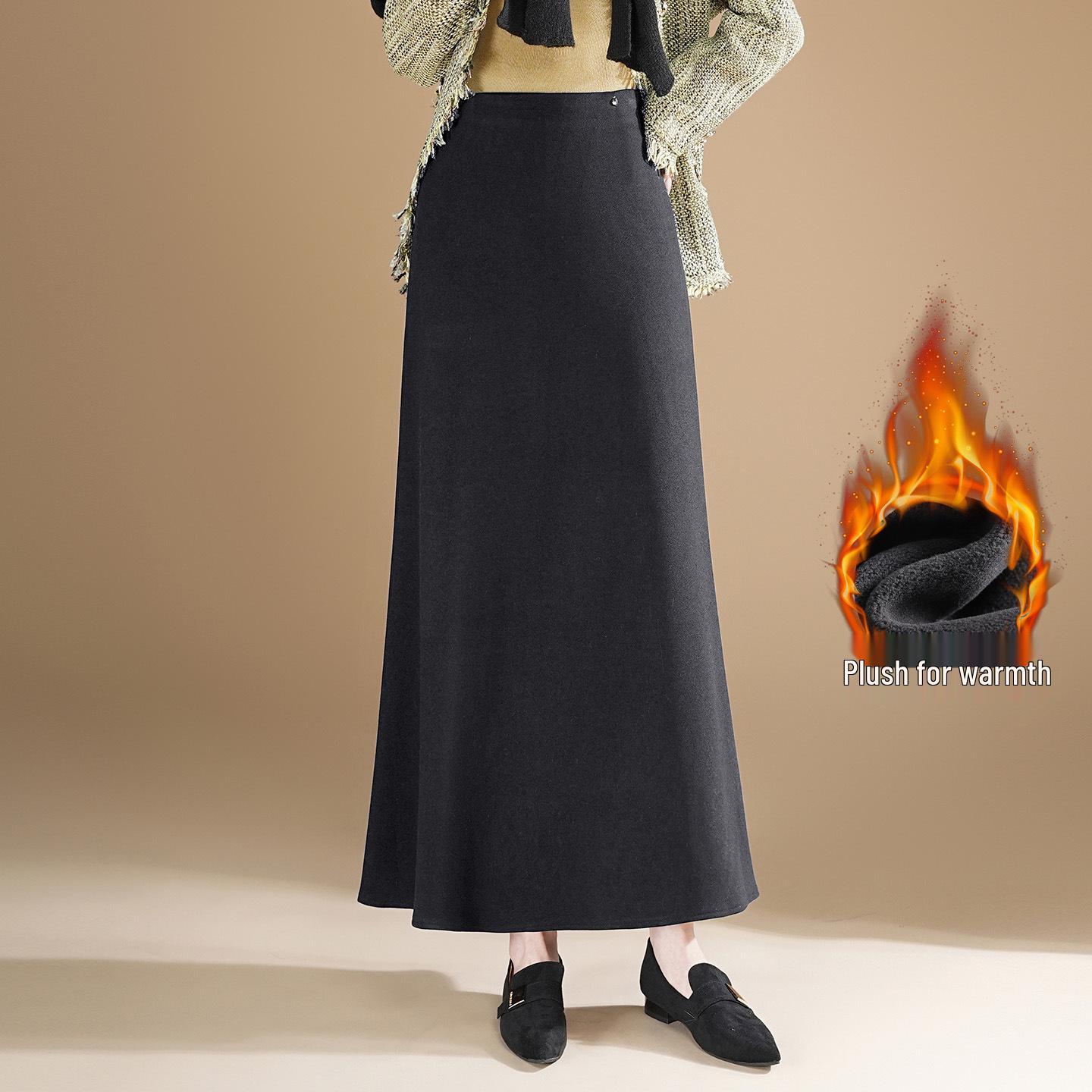 

2025 Winter Style Woolen Plush Half-Length Elegant Hip-Hugging Mermaid Skirt Medium черный серый