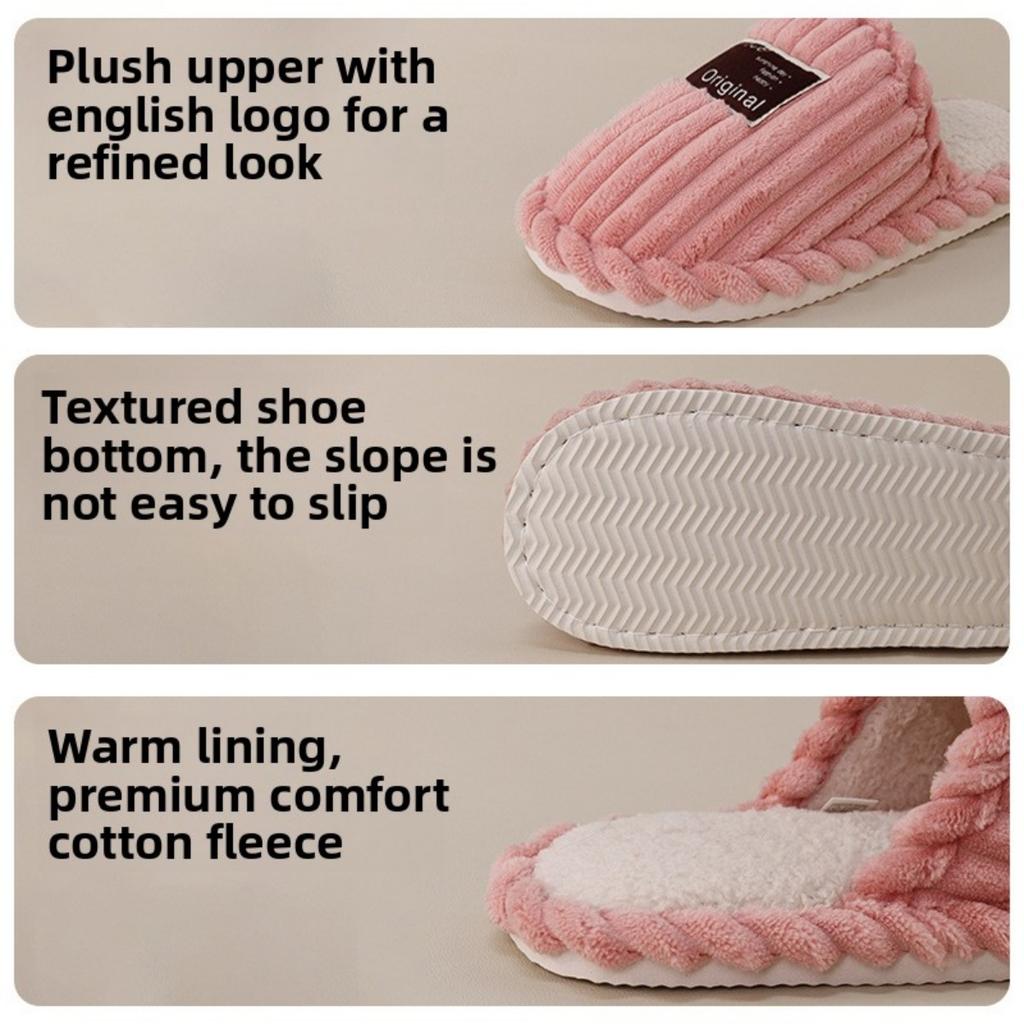 Men's Cotton Slippers for Winter Indoor Home Use, Anti Slip and Warm Flooring, Plush Slippers for Women