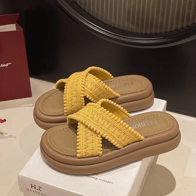 Fashion Shoes Summer Clogs Woman Ladies' Slippers Platform Luxury Slides Pantofle Low Beach Designer 2025 Soft Hoof Heels Rubber Cotton