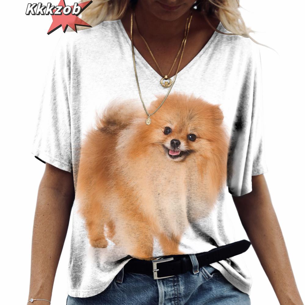 3D Print Pet Dog Summer Fashion 2025 Hot Sale Ladies T Shirt Short Sleeve Tops V Neck Streetwear Harajuku Casual Pullover