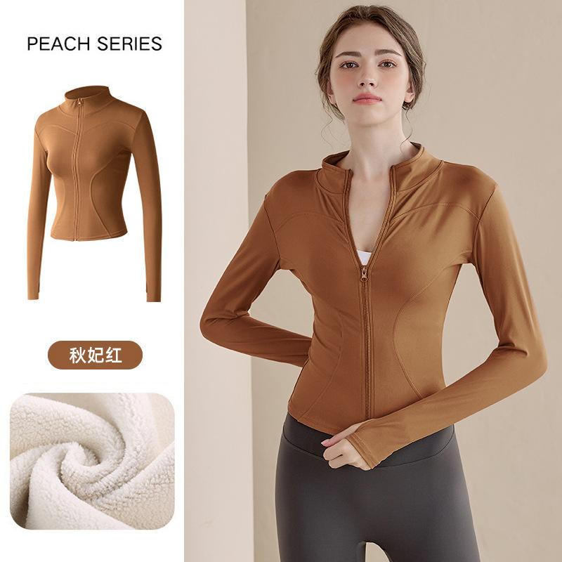 Fleece Yoga Clothes Women's 1011 New Spring Stand-up Neck Sports Jacket Cardigan Zipper Warm Fleece Running Top