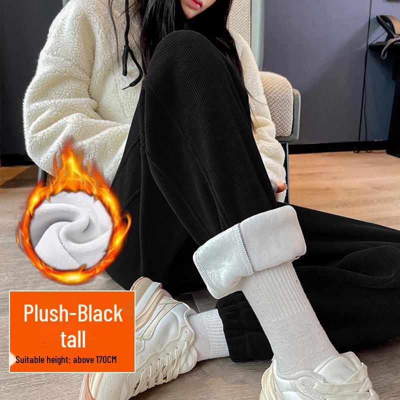 2025 Women's Winter Fleece-Lined Lambswool Sweatpants - Extra Long, Thickened Joggers with Cuffed Corduroy Design