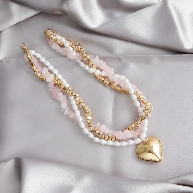 Collana con Ciondolo a Cuore Vintage alla Moda per Donna Boho Croce con Perline Irregolari Catena di Cristallo Gioielli Collane Femminili Para Mujer