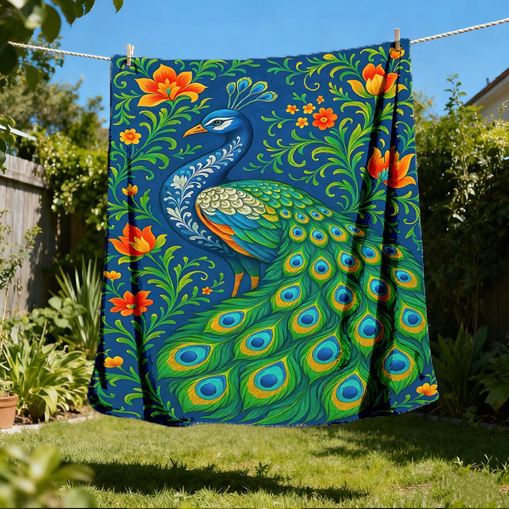 Peacock Feather Outdoor Blanket, Soft And Comfortable Blanket, Casual Warm Outdoor Blanket, Camping Travel Blanket, Good Birthday Gift 1164