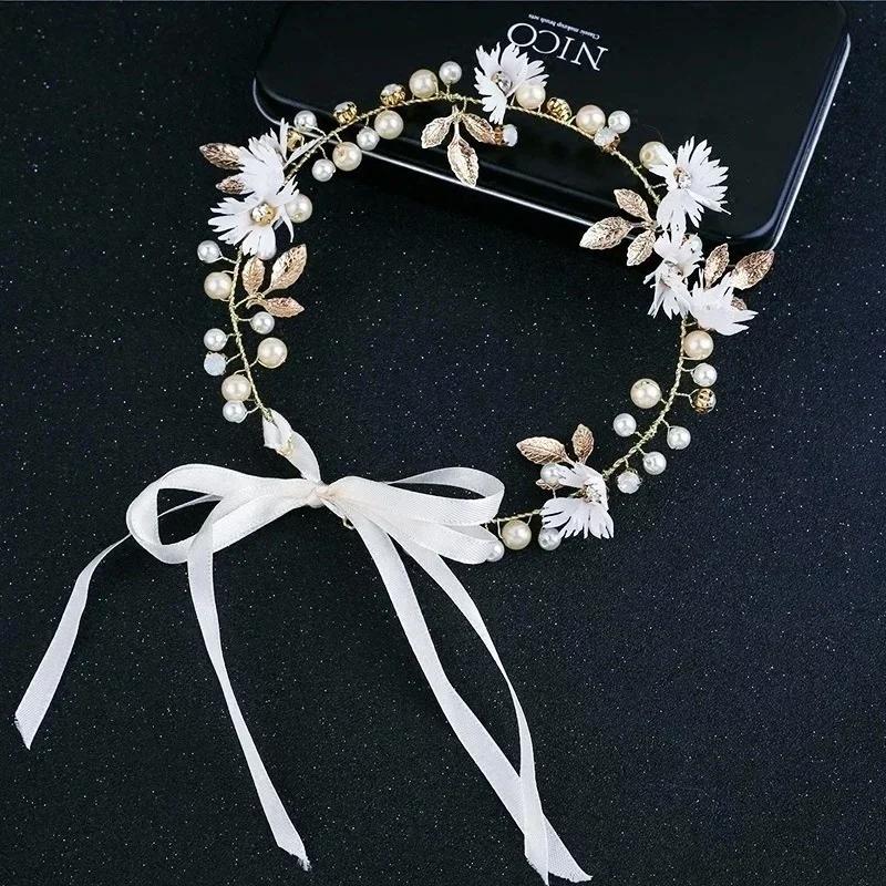 Soft Chain Hair Band Fairy Headdress Wedding  Accessories Chinese Style Bride's Hair Accessories Fabric Flower Pearl