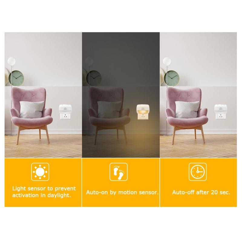 LED Motion Sensor Night Light Plug In EU US Plug Soft Warm Wall Lamp for Baby Kids Room Stairs