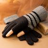 Stripes Women's Knitted Gloves Korean Style Mittens Show Two Fingers Ladies Winter Accessories