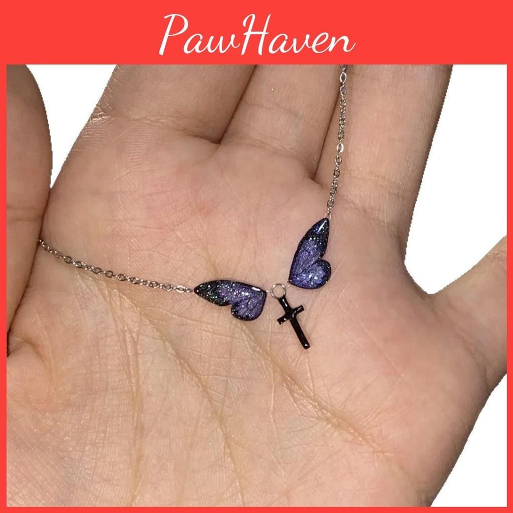 Butterfly Natural Style Drop Oil Necklace With Cross And Wing Design For Ladies