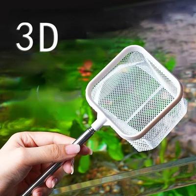 3D-Fischnetz, quadratisches und rundes Netz für Aquarien mit Saugnapf, Teleskop-Griff aus Edelstahl, Ausrüstung zum Fangen von Fischen und Garnelen