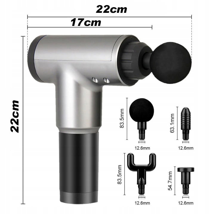 Strong vibrating massager with 4 heads, gun for back and body massage