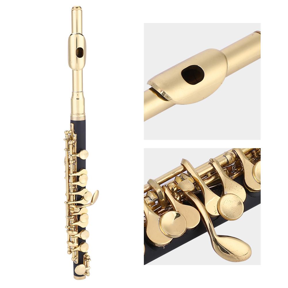 Piccolo Ottavino Half Size Flute Plated C Key Tone with Padded Box Case (Golden)
