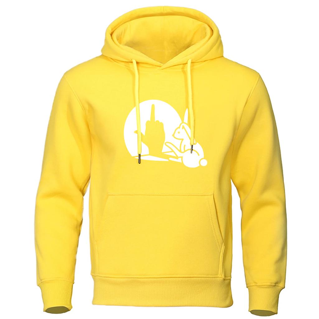 Funny Rabbit Men High Quality Solid Color Hooded Animal Bunny Lover Long Sleeve Sweatshirt 2025 Male Casual Sporty Pullover