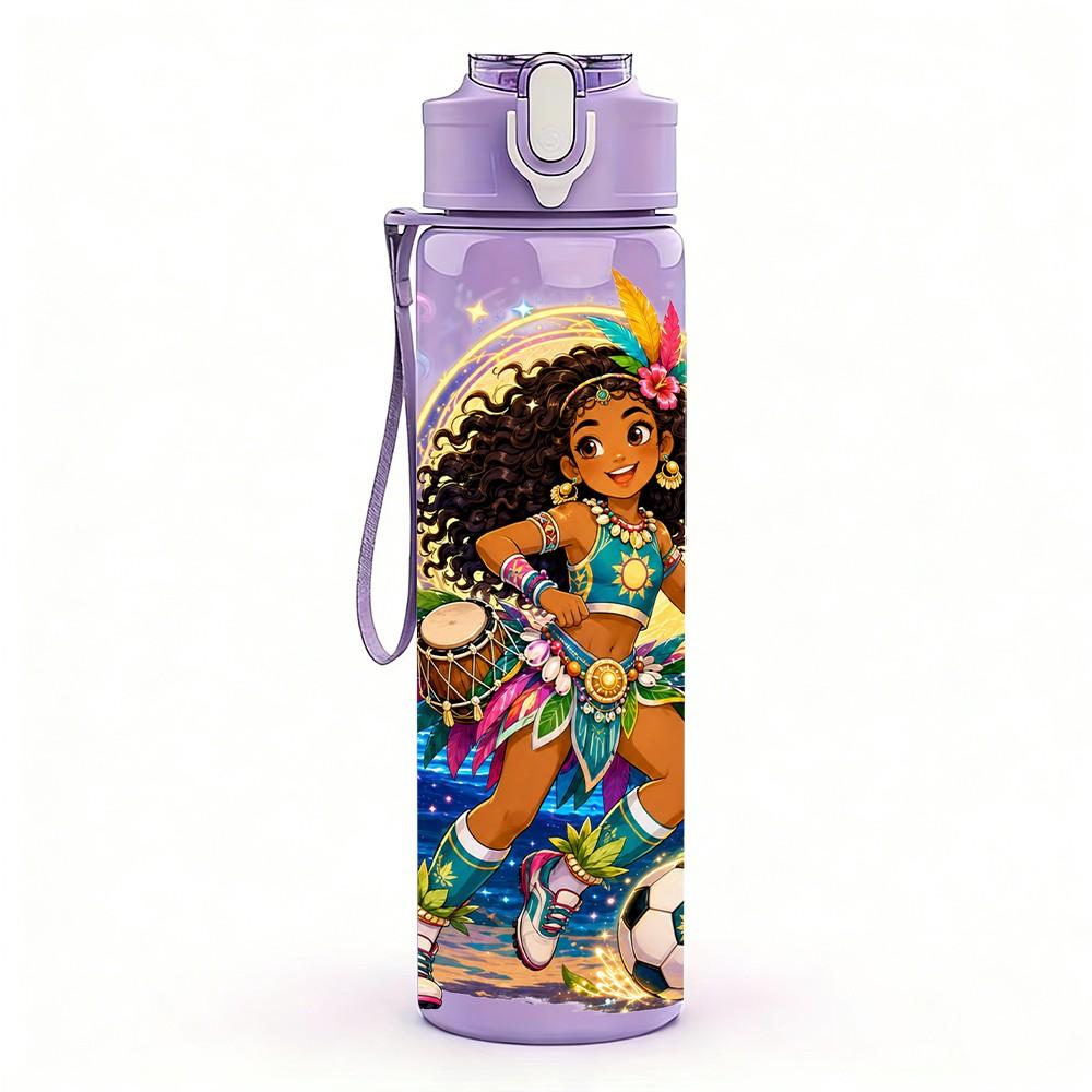 1PC Festive Carnival Color Crowd Scene 750ml Color Plastic Sports Water Bottle Leakproof Flip Straw Lid Suitable for Sports Office Home Use