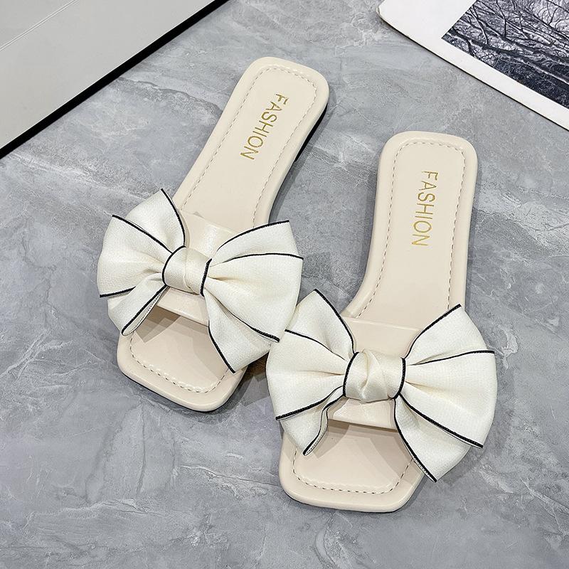 

French bow slippers women wear beach shoes summer new fashion non-slip soft sole fairy style sandals 35