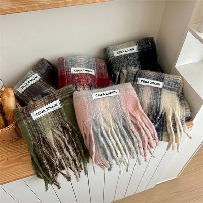 Versatile Imitation Cashmere Tassel Soft And Sticky Plaid Scarf For Women'S Winter Luxury New Fashionable Thickened Warm Shawl