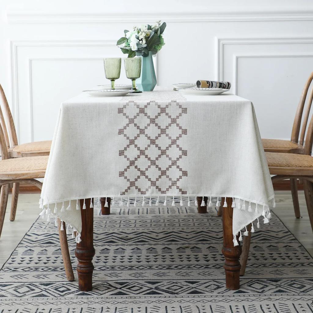 Nordic Tablecloth for Table Pastoral Decorative Linen Rectangular Tablecloth with Tassel Wedding Dining Table Cover Tea Cloth
