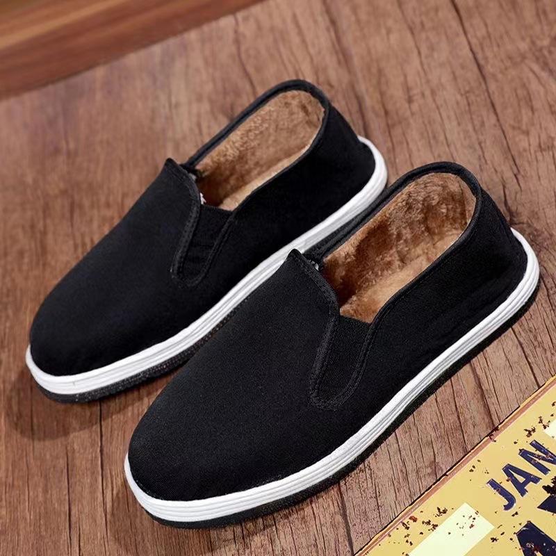 Winter Cotton Old Beijing Cloth Shoes Lasagna Soles Black Cloth Shoes Rubber Soles Imitation Tires Men's Cotton Cloth Shoes Worker Shoes Cotton Shoes