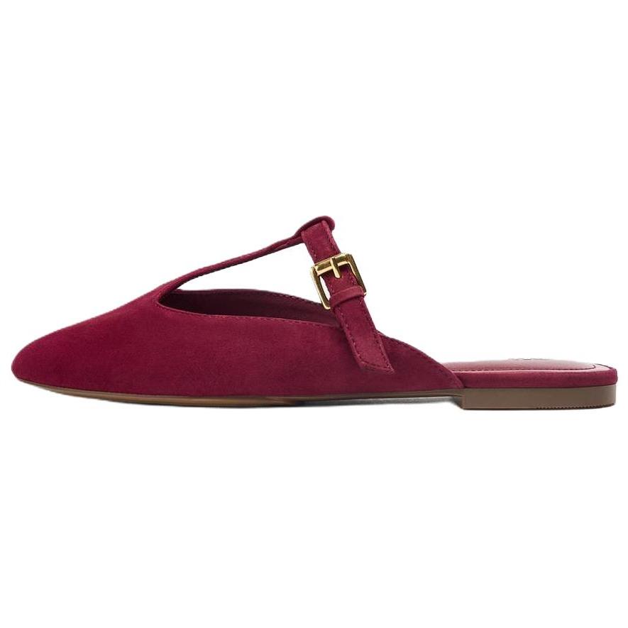 Zara Goat Leather Slip-On Suede Belt Detail Open-Back Anti-Fray Closed-Toe Mules Women Footwear Red 2565510600 37 5445₽