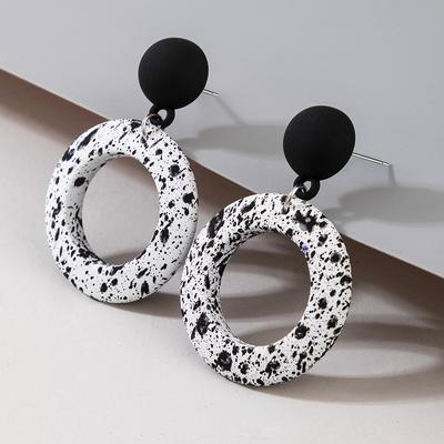 Woman Earring Fashion Personality Earrings 2021 Trend New Black And White Vintage Marbling Acrylic Circular Jewelry-Accessories
